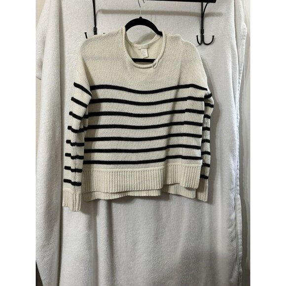 H&M White And Black Pullover Sweater Mock Chunky Size Medium - Picture 1 of 3